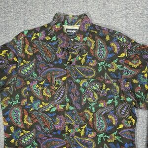 VTG Wrangler Paisley Checotah Black Neon Color‎ Aztec Navajo Shirt XL-XXL Faded